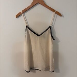 Forever 21 Cream and Black Lace Cami Top GUC FLAWS Small